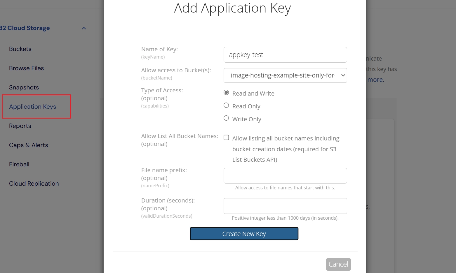 create application key |600